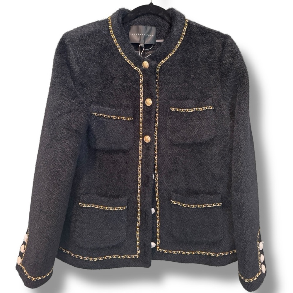 ✨ Endless Rose Black Chain Trimmed Jacket Size S New✨